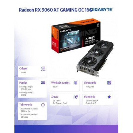 Karta graficzna Radeon RX 9060 XT GAMING OC 16G GV-R9060XTGAMING OC-16G Karta graficzna Radeon RX 9060 XT GAMING OC 16G GV-R9060XTGAMING OC-16G
