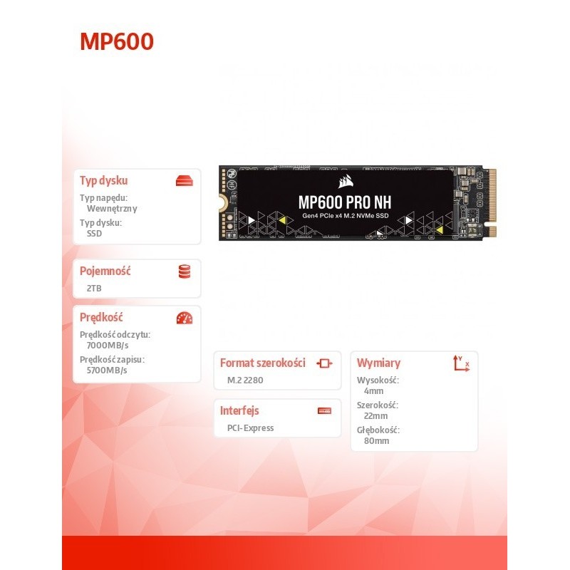 Dysk SSD 2TB MP600 7000/65000 MB/s PRO NH PCIe 4.0 (Gen 4) x4 NVMe Dysk SSD 2TB MP600 7000/65000 MB/s PRO NH PCIe 4.0 (Gen 4) x4 NVMe