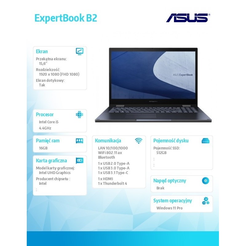 Notebook B2502FBA-E80043X i5-1240P 16GB/512GB/Windows 11 PRO
