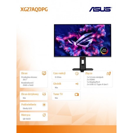 Monitor 26.5 cala XG27AQDPG DP 2HDMI 0.03MS USB HUB Monitor 26.5 cala XG27AQDPG DP 2HDMI 0.03MS USB HUB