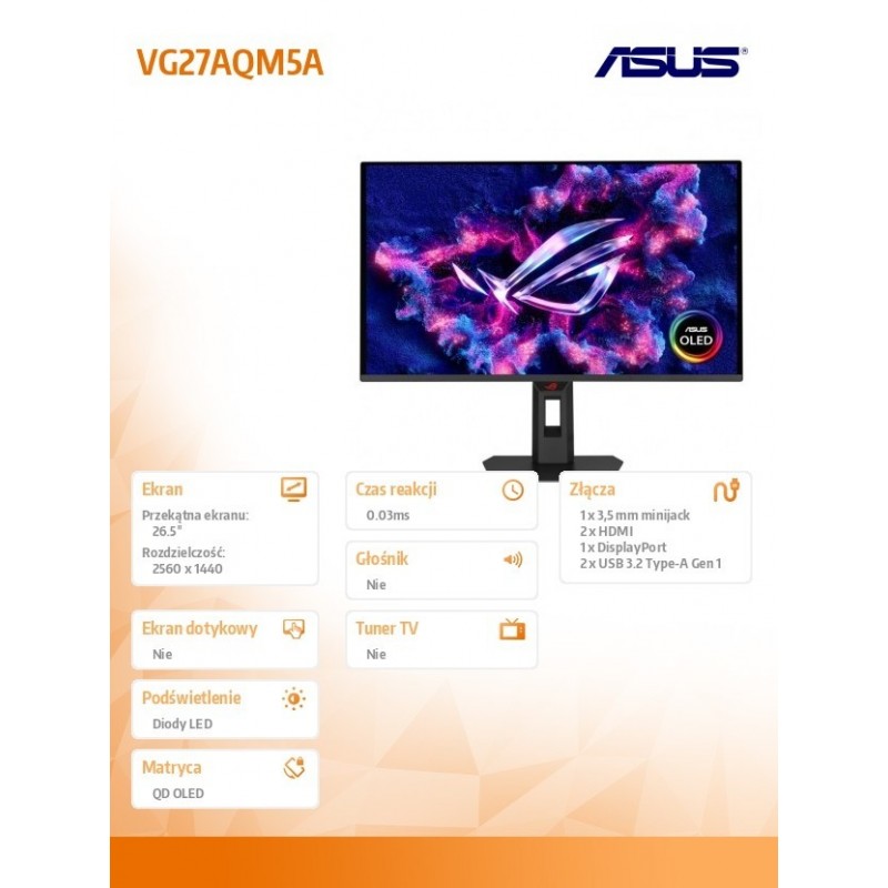 Monitor 26.5 cala VG27AQM5A TUF DP 2HDMI SPK 0.3MS