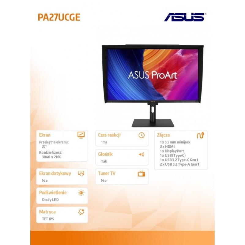 Monitor 27 cali ProArt PA27UCGE 4K IPS 600NIT USB-C HDMI Monitor 27 cali ProArt PA27UCGE 4K IPS 600NIT USB-C HDMI