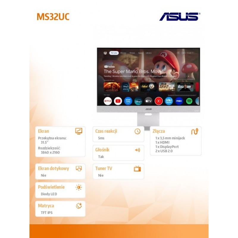 Monitor 31.5 cala MS32UC SMARTV UHD IPS USB-C HDMI DP Monitor 31.5 cala MS32UC SMARTV UHD IPS USB-C HDMI DP