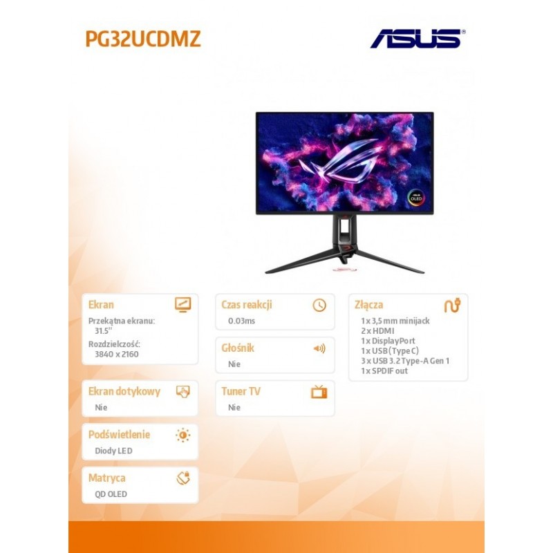 Monitor 31.5 cala PG32UCDMZ 4K QD-OLED 240Hz 0,03 DP