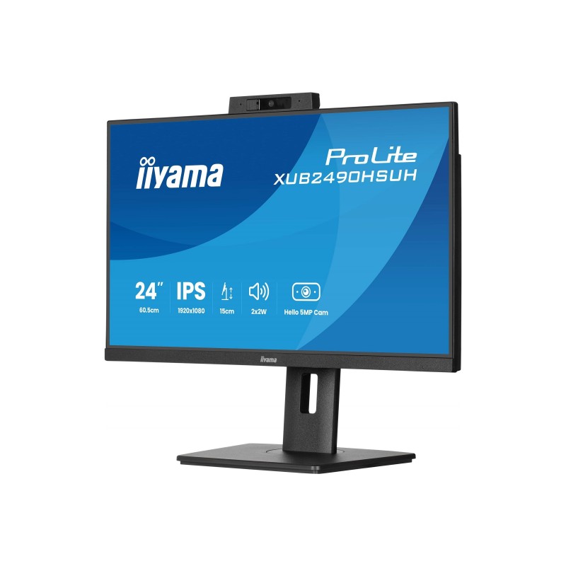 IIYAMA XUB2490HSUH-B2 24inch IPS 1920x1080 Windows Hello Webcam 5MP 15cm Height Adj. Stand 4ms 250cd/m2 Speakers HDMI DP