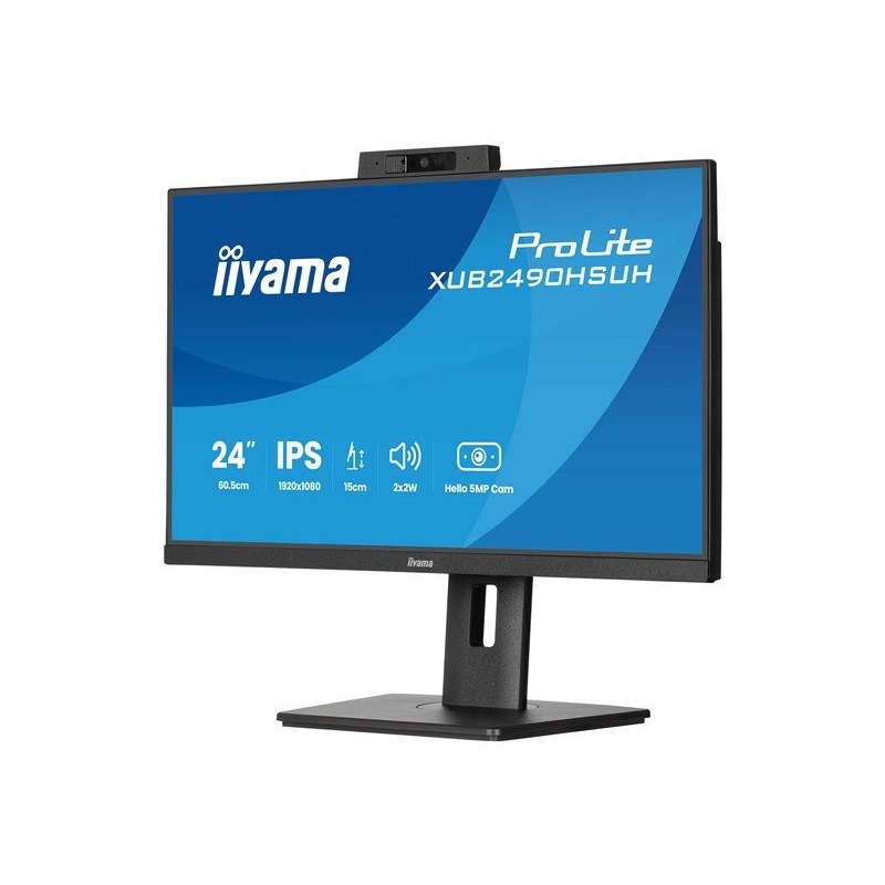 IIYAMA XUB2490HSUH-B2 24inch IPS 1920x1080 Windows Hello Webcam 5MP 15cm Height Adj. Stand 4ms 250cd/m2 Speakers HDMI DP