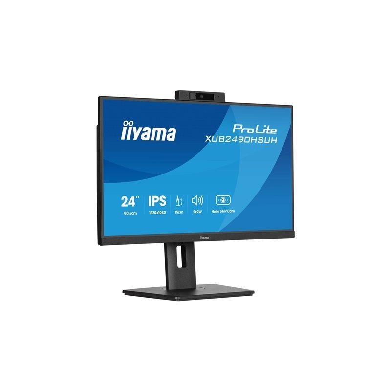 IIYAMA XUB2490HSUH-B2 24inch IPS 1920x1080 Windows Hello Webcam 5MP 15cm Height Adj. Stand 4ms 250cd/m2 Speakers HDMI DP