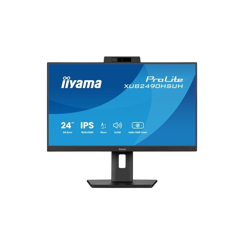 IIYAMA XUB2490HSUH-B2 24inch IPS 1920x1080 Windows Hello Webcam 5MP 15cm Height Adj. Stand 4ms 250cd/m2 Speakers HDMI DP