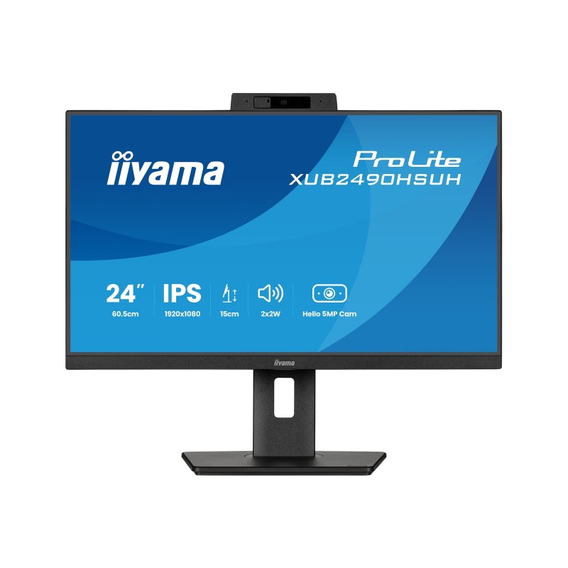 IIYAMA XUB2490HSUH-B2 24inch IPS 1920x1080 Windows Hello Webcam 5MP 15cm Height Adj. Stand 4ms 250cd/m2 Speakers HDMI DP