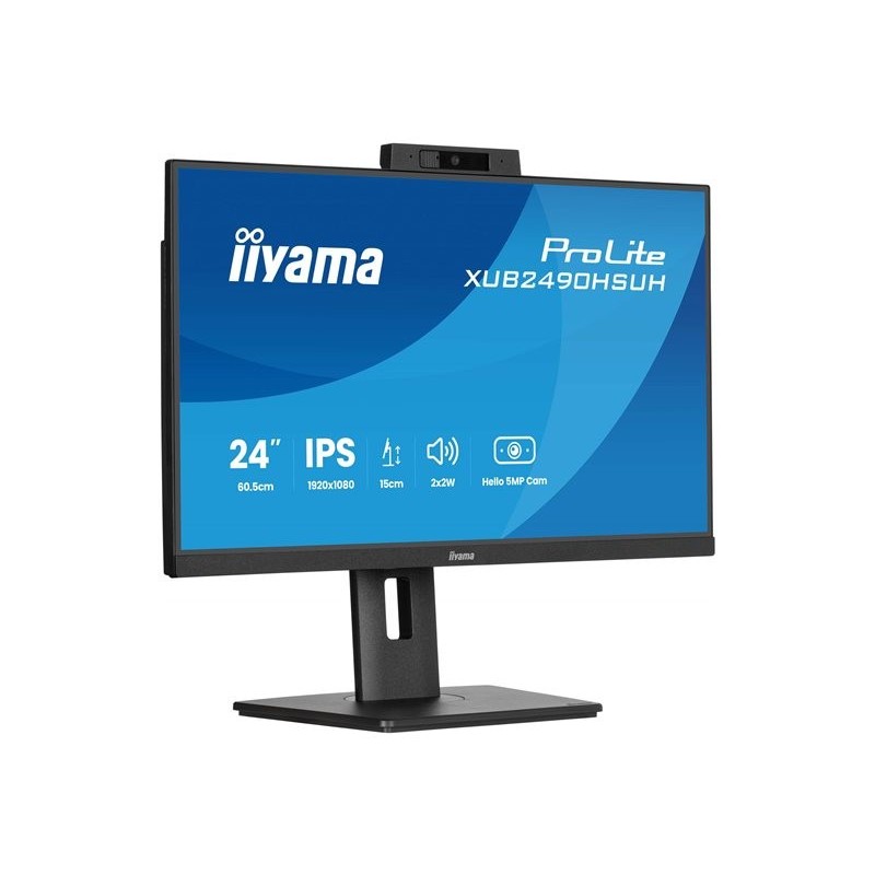 IIYAMA XUB2490HSUH-B2 24inch IPS 1920x1080 Windows Hello Webcam 5MP 15cm Height Adj. Stand 4ms 250cd/m2 Speakers HDMI DP