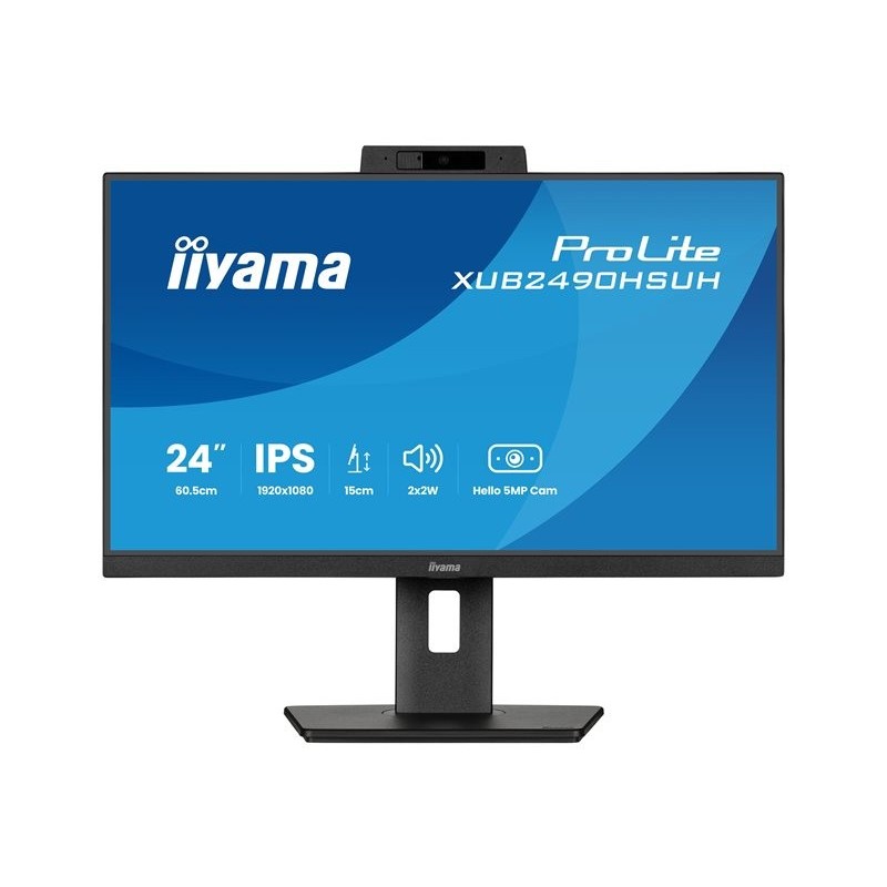 IIYAMA XUB2490HSUH-B2 24inch IPS 1920x1080 Windows Hello Webcam 5MP 15cm Height Adj. Stand 4ms 250cd/m2 Speakers HDMI DP