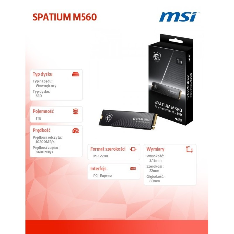 Dysk SSD SPATIUM M560 1TB M.2 PCIe 5.0 10200/8400MB/s