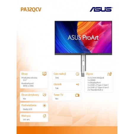Monitor 31.5 cala PA32QCV 6K IPS HDMI DP USB-C THb4 Monitor 31.5 cala PA32QCV 6K IPS HDMI DP USB-C THb4