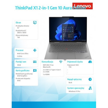Ultrabook Thinkpad X1 2-in-1 Gen10 21Q000A2PB W11Pro Ultra 7 255U/32GB/1TB/INT/14.0 2.8K/Touch/Grey/3YRS Premier Support + CO2 O Ultrabook Thinkpad X1 2-in-1 Gen10 21Q000A2PB W11Pro Ultra 7 255U/32GB/1TB/INT/14.0 2.8K/Touch/Grey/3YRS Premier Support + CO2 O