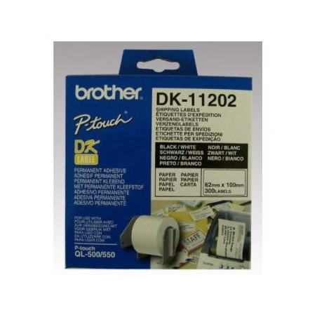Brother etykiety papierowe 62mm x 100mm, biała, 300 szt., DK11202, do drukarek typu QL Brother etykiety papierowe 62mm x 100mm, biała, 300 szt., DK11202, do drukarek typu QL