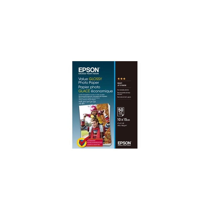 Epson Value Glossy Photo Paper, C13S400038, foto papier, połysk, biały, 10x15cm, 183 g/m2, 50 szt., atrament