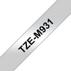 Taśma Brother 12mm Czarny na Srebrnym, matowa