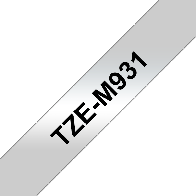 Taśma Brother 12mm Czarny na Srebrnym, matowa