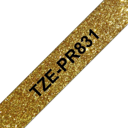 Taśma Brother 12mm Czarny na brokatowym Złotym
