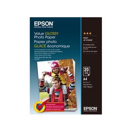 Epson Value Glossy Photo Paper, C13S400035, foto papier, połysk, biały, A4, 183 g/m2, 20 szt., atrament