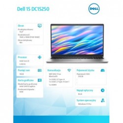 Laptop Dell 15 DC15250 W11P i5-1334U/16GB/512GB SSD/UHD/FgrPr/WLAN + BT/15.6 FHD/Backlit Kb/3 Cell/65W/3YPS Platinum Silver (Alu Laptop Dell 15 DC15250 W11P i5-1334U/16GB/512GB SSD/UHD/FgrPr/WLAN + BT/15.6 FHD/Backlit Kb/3 Cell/65W/3YPS Platinum Silver (Alu