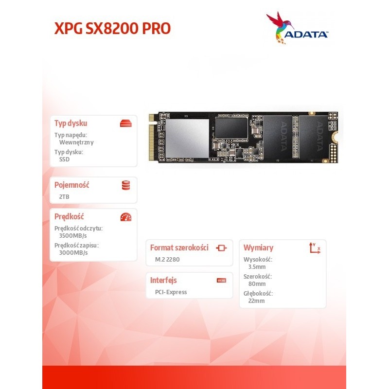 Dysk SSD XPG SX8200 PRO 2TB PCIe 3x4 3.5/3 GB/s M.2 Dysk SSD XPG SX8200 PRO 2TB PCIe 3x4 3.5/3 GB/s M.2