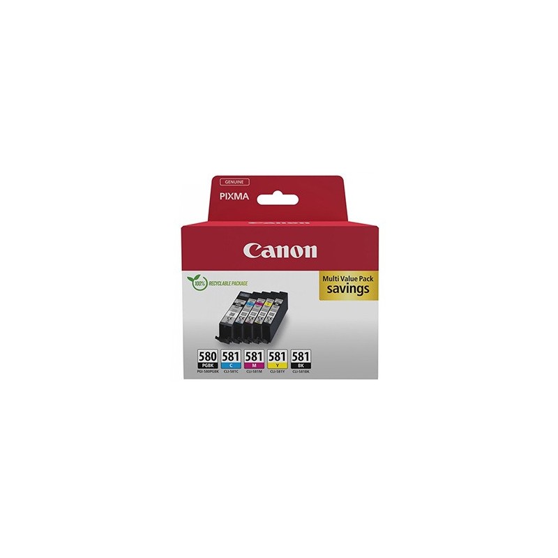 Canon oryginalny ink / tusz PGI-580 PGBK/CLI-581 CMYK, 2078C007, CMYK, blistr, 1*11.2 + 4*5.6ml, 5-pack