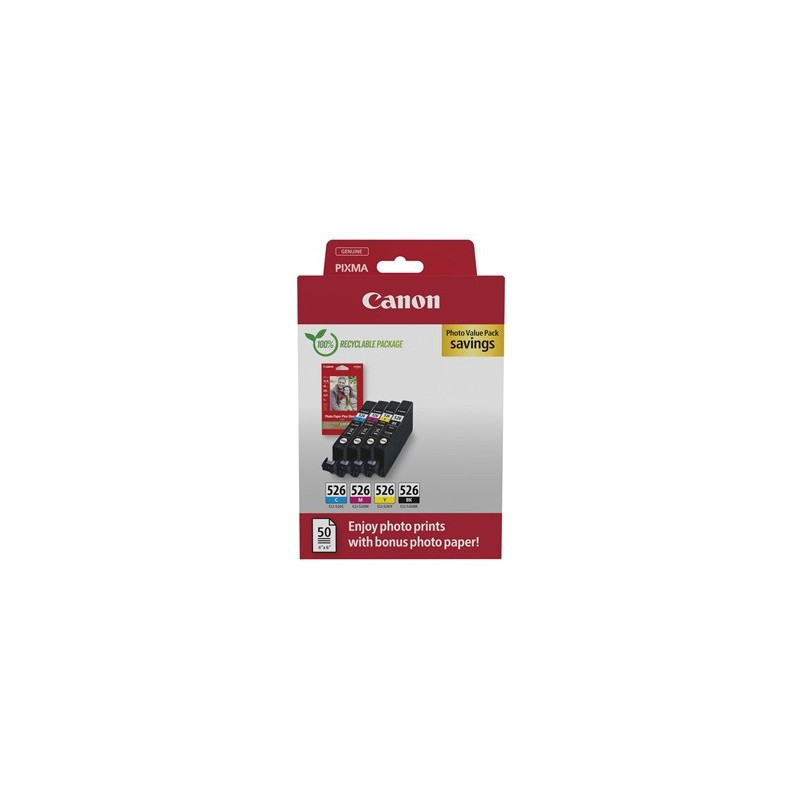 Canon oryginalny ink / tusz CLI-526 CMYK, 4540B019, black/color, 4-pack C/M/Y/K + paper