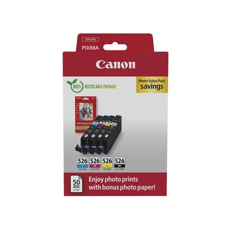 Canon oryginalny ink / tusz CLI-526 CMYK, 4540B019, black/color, 4-pack C/M/Y/K + paper Canon oryginalny ink / tusz CLI-526 CMYK, 4540B019, black/color, 4-pack C/M/Y/K + paper
