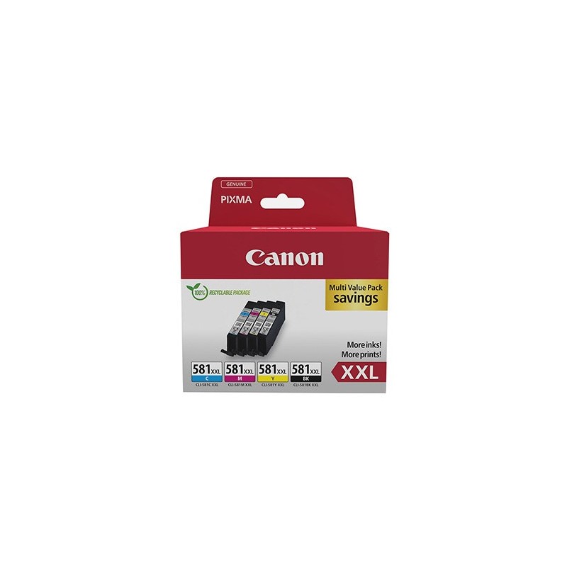 Canon oryginalny ink / tusz CLI-581 XXL CMYK, 1998C007, CMYK, 4*11.7ml, very high capacity, 4-pack Canon oryginalny ink / tusz CLI-581 XXL CMYK, 1998C007, CMYK, 4*11.7ml, very high capacity, 4-pack