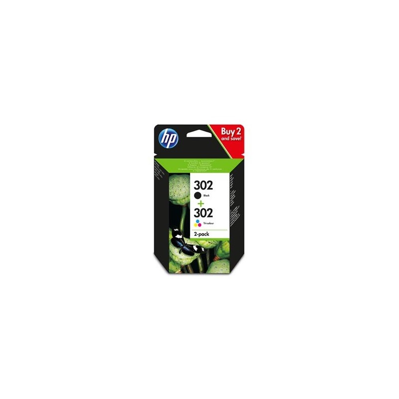 HP oryginalny ink / tusz X4D37AE, HP 302, black/tri-colour, 190 black, 165 tri-colours, 2-pack