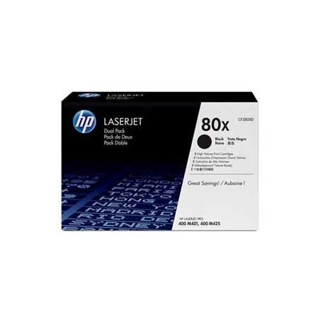 HP oryginalny toner CF280XD, HP 80X, black, 6900s, dual pack, 2000g HP oryginalny toner CF280XD, HP 80X, black, 6900s, dual pack, 2000g