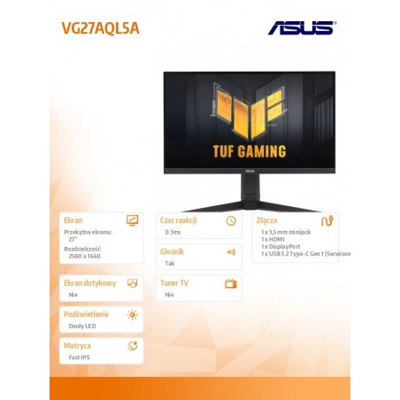 Monitor 27 cali VG27AQL5A DP/2HDMI 0.3MS czarny Monitor 27 cali VG27AQL5A DP/2HDMI 0.3MS czarny