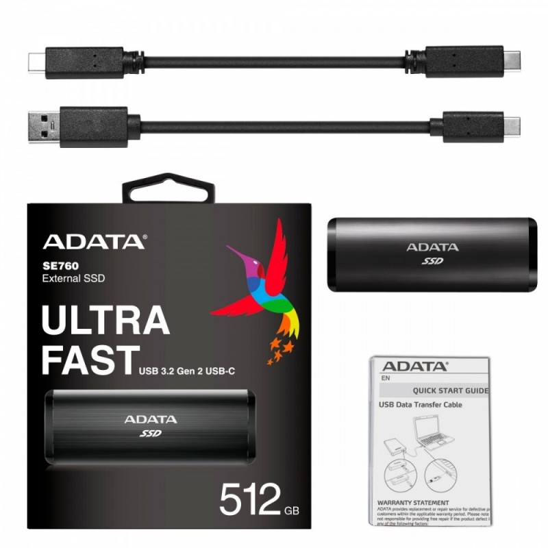 Dysk zewnętrzny SSD SE760 512GB USB3.2-A/C Czarny 