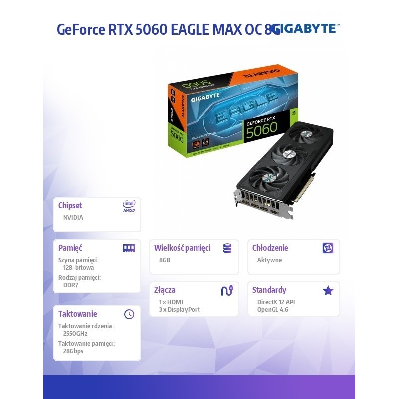 Karta graficzna GeForce RTX 5060 EAGLE MAX OC 8G GV-N5060EAGLEMAX OC-8GD