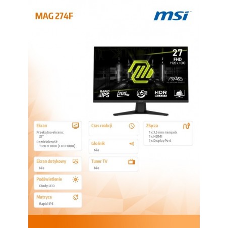 Monitor MAG 274F 27 cali/LED/FHD/Flat/200Hz/Black Monitor MAG 274F 27 cali/LED/FHD/Flat/200Hz/Black