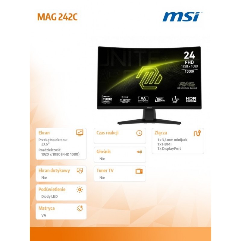 Monitor MAG 242C 23.6 cala/LED/FHD/Curve/180Hz/Black 