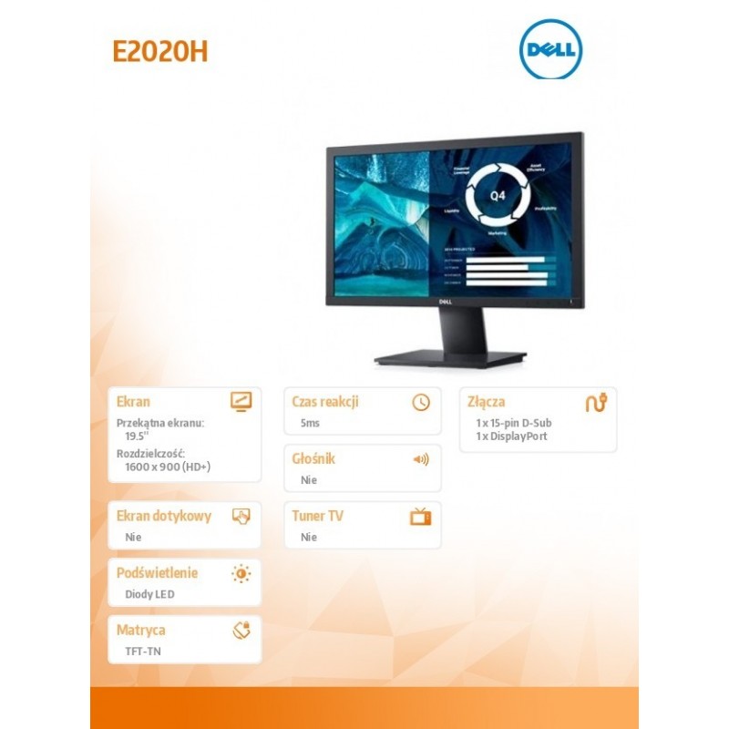 Monitor E2020H 19.5 cali LED TN (1600x900) /16:9/VGA/DP 1.2/5Y PPG