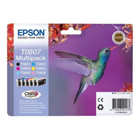 EPSON C13T08074011 Zestaw Epson T0807 C/M/Y/K/LC/LM MultiPack CLARIA Stylus photo R265/285/360... EPSON C13T08074011 Zestaw Epson T0807 C/M/Y/K/LC/LM MultiPack CLARIA Stylus photo R265/285/360...