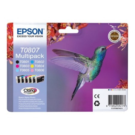 EPSON C13T08074011 Zestaw Epson T0807 C/M/Y/K/LC/LM MultiPack CLARIA Stylus photo R265/285/360... EPSON C13T08074011 Zestaw Epson T0807 C/M/Y/K/LC/LM MultiPack CLARIA Stylus photo R265/285/360...