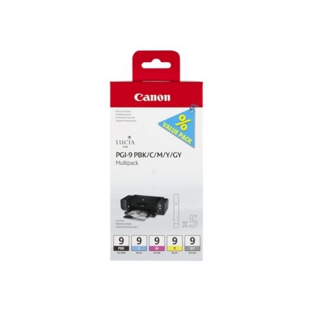 CANON 1LB PGI-9 PBK C M Y GY ink cartridge black and four colour standard capacity combopack blister with alarm CANON 1LB PGI-9 PBK C M Y GY ink cartridge black and four colour standard capacity combopack blister with alarm