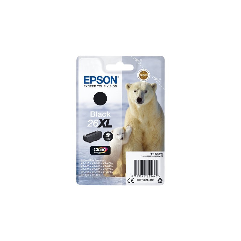 EPSON C13T26214012 Tusz Epson T2621 XL black Claria 12,2 ml XP-600/700/800