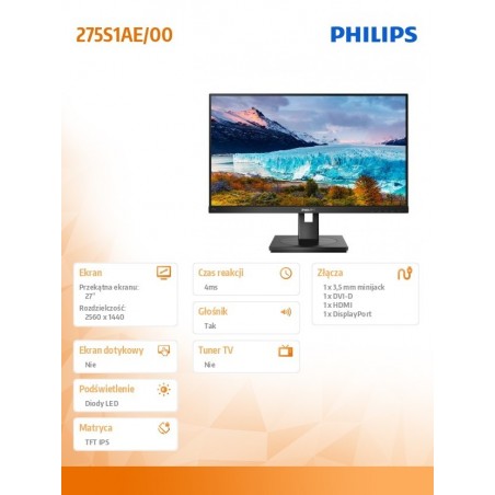 Monitor 275S1AE 27 cali IPS DVI HDMI DP Pivot Monitor 275S1AE 27 cali IPS DVI HDMI DP Pivot