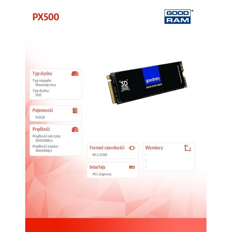 Dysk PX500 512GB M.2 PCIe 3x4 NVMe 2280 Dysk PX500 512GB M.2 PCIe 3x4 NVMe 2280
