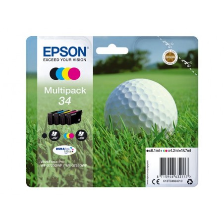 EPSON C13T34664010 Tusz EPSON Golf ball Multipack 34 4-colors DURABrite Ultra 18,7 ml EPSON C13T34664010 Tusz EPSON Golf ball Multipack 34 4-colors DURABrite Ultra 18,7 ml