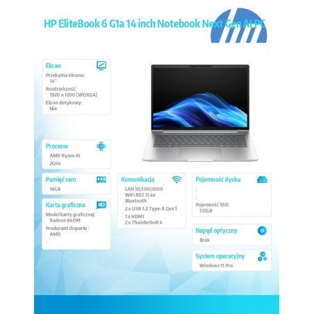 Notebook EliteBook 6 G1a Ryzen AI 5 340 512GB/16GB/W11P/14.0 C51G8ET Notebook EliteBook 6 G1a Ryzen AI 5 340 512GB/16GB/W11P/14.0 C51G8ET