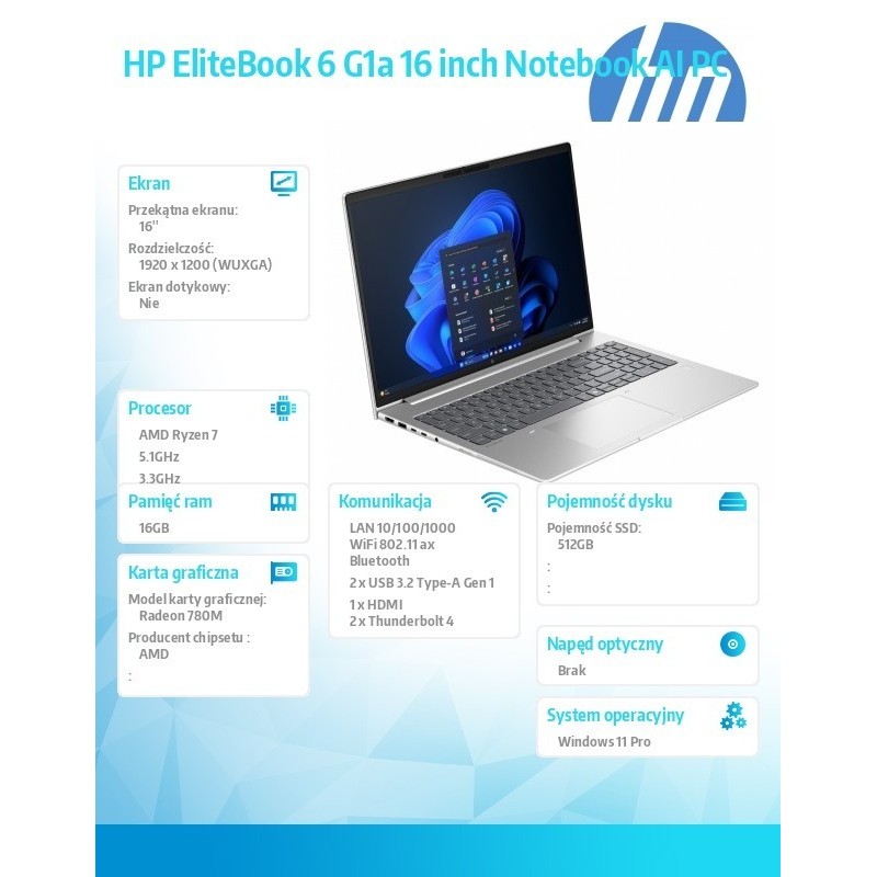 Notebook EliteBook 6 G1a R7-250 512GB/16GB/W11P/16.0 C51N5ET Notebook EliteBook 6 G1a R7-250 512GB/16GB/W11P/16.0 C51N5ET