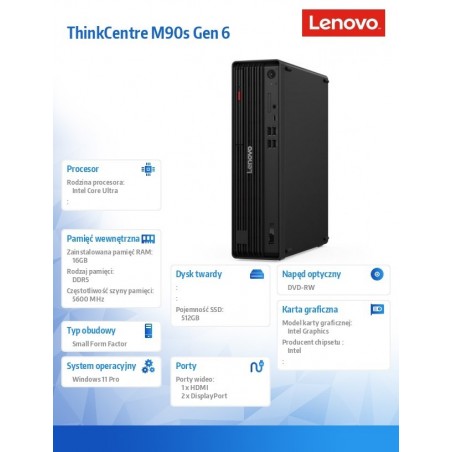 Komputer ThinkCentre M90s G6 SFF 12YU0010PB W11Pro Ultra 5 245/16GB/512GB/INT/DVD/vPro/3YRS OS + 1YR Premier  Komputer ThinkCentre M90s G6 SFF 12YU0010PB W11Pro Ultra 5 245/16GB/512GB/INT/DVD/vPro/3YRS OS + 1YR Premier