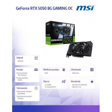 Karta graficzna RTX 5050 8G GAMING OC GDDR6 128BIT DP/HDMI Karta graficzna RTX 5050 8G GAMING OC GDDR6 128BIT DP/HDMI