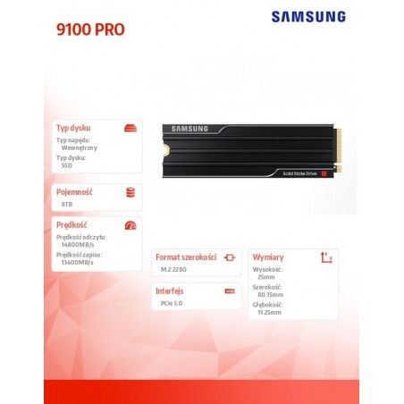 Dysk SSD 9100 PRO 8TB Heatsink NVMe MZ-VAP8T0CW Dysk SSD 9100 PRO 8TB Heatsink NVMe MZ-VAP8T0CW